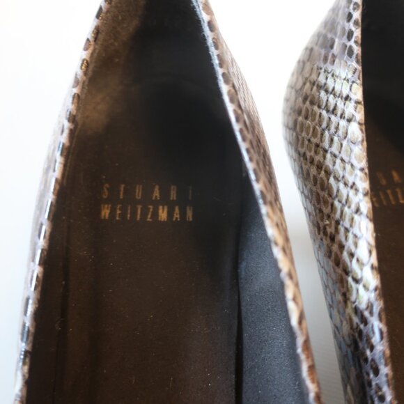 Womens Stuart Weitzman Taupe Brown Python Snakeskin Leather Kitten Heels 6 * - Picture 5 of 7